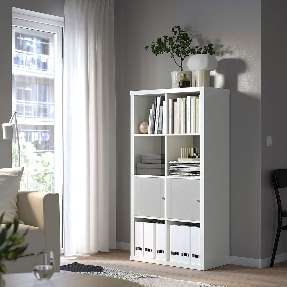 IKEA KALLAX  (ИКЕА КАЛЛАКС)  -  Вставка с дверцей, фрезерованная/серая, 33x33 см