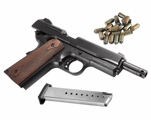 Пистолет сигнальный К1911 KURS, копия Кольт 1911 под холостой патрон 10ТК СХП