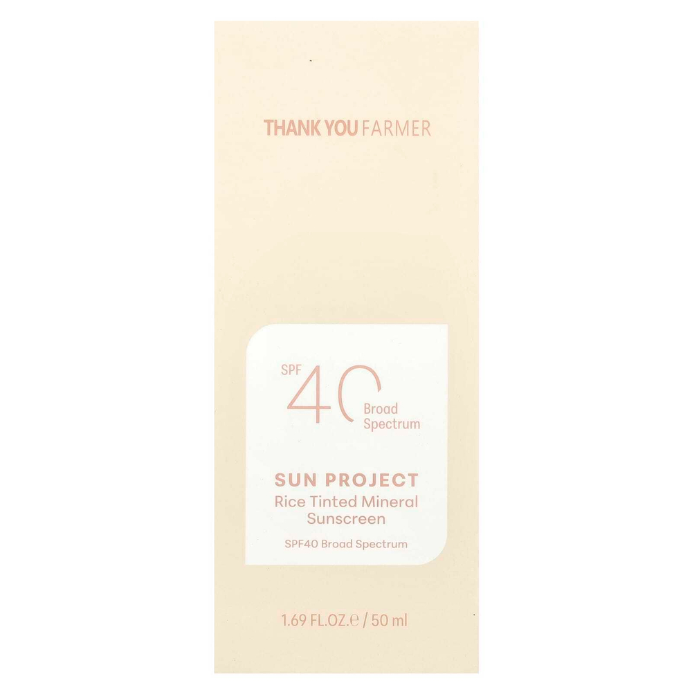 Thank You Farmer, Sun Project, минеральное солнцезащитное средство с рисовым оттенком, SPF40, 50 мл (1,69 жидк. Унции)