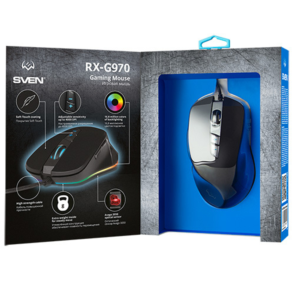 SVEN Игровая мышь RX-G970 USB (6+1кл. 500-4000 DPI, ПО, SoftTouch, подсветка)