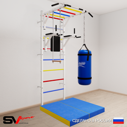 Шведская стенка Sv Sport усиленная 6437 (Турник рукоход/Брусья/Трапеция/Цепь/Мешок 30кг/Мат 1м)