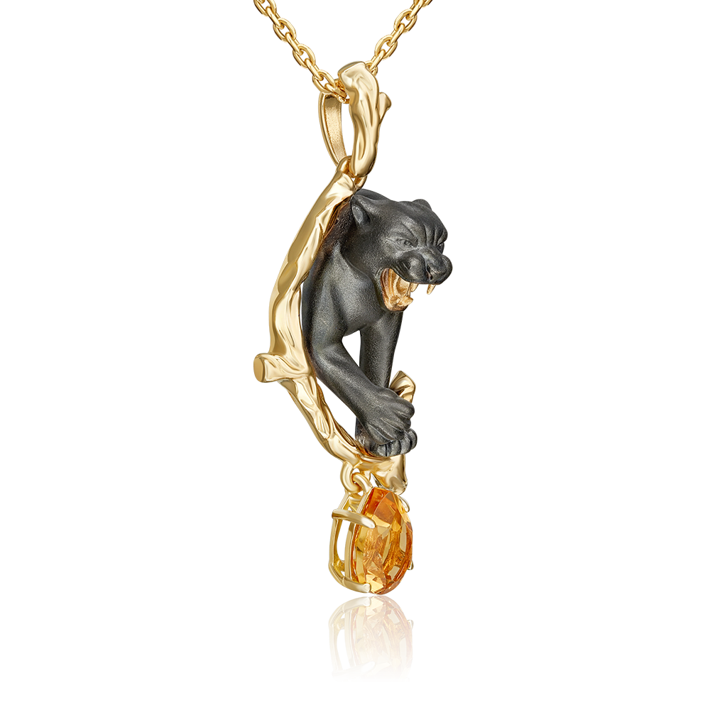Подвеска «Чёрная пантера» из лимонного золота с цитрином