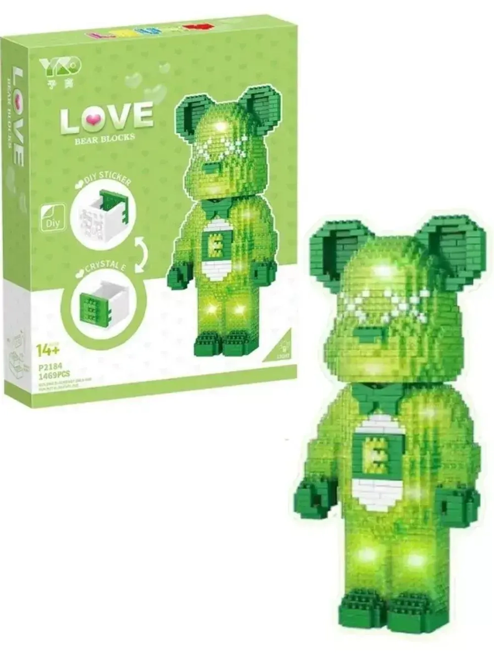 Конструктор Зеленый мишка из миниблоков 1469 деталей
