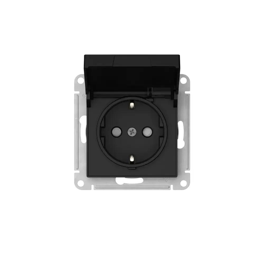 ATLASDESIGN РОЗЕТКА с заземлением со шторками с крышкой,16А,IP20, мех.,быстрозажим. клем., КАРБОН