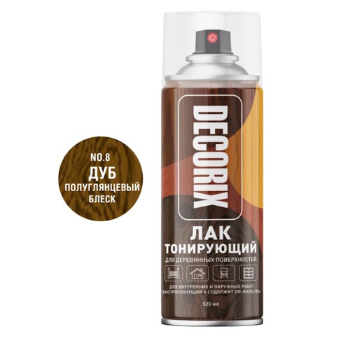 Лак аэрозольный DECORIX  мебельный тонирующ. ДУБ акриловый 520мл  0119-03 DX