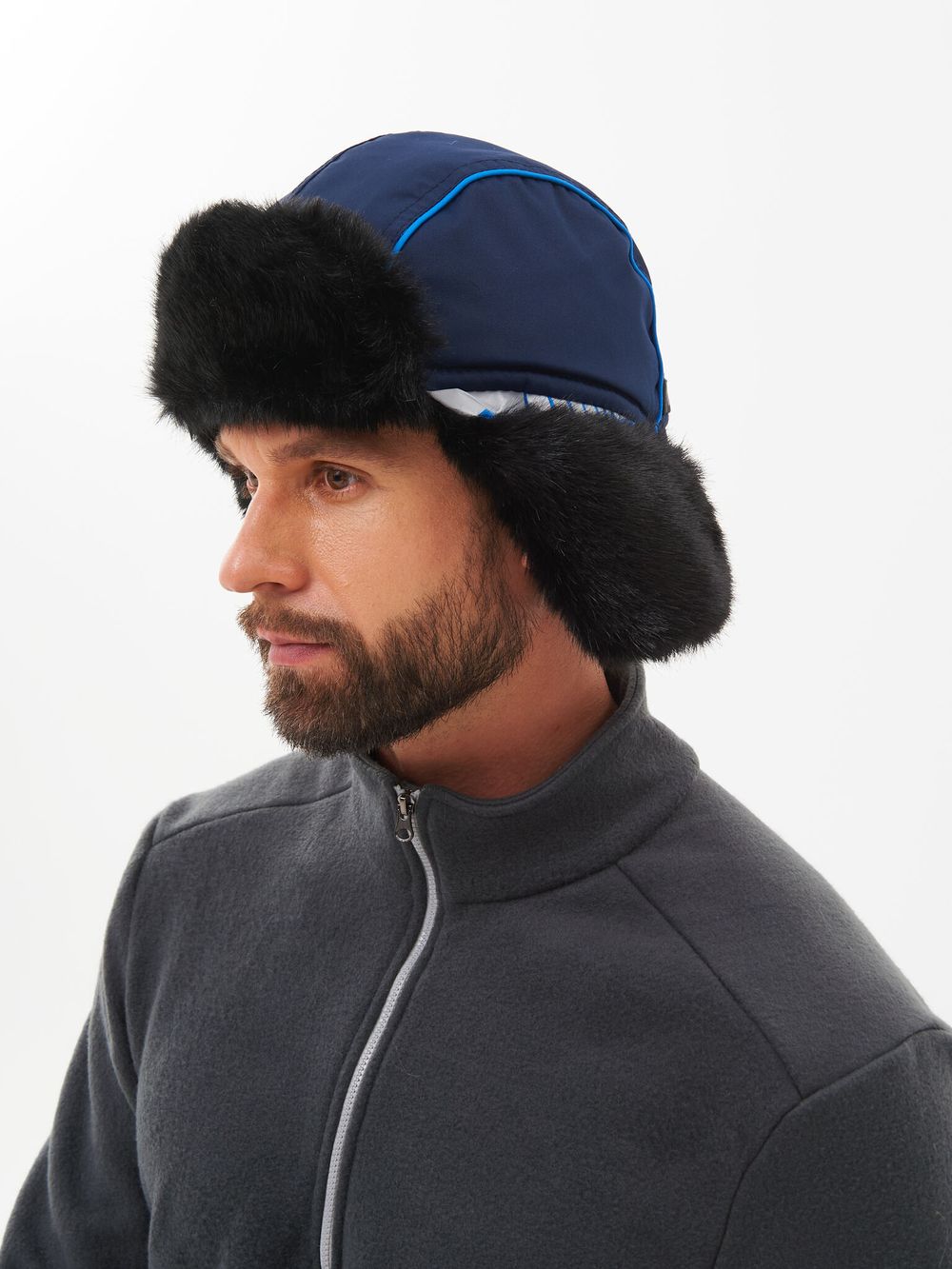 Шапка ушанка зимняя Yakutia цвет Тёмно-синий ткань Galaxy Breathable иск. мех Норка