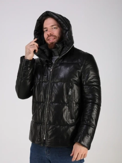 Куртка зимняя кожаная с капюшоном пуховик