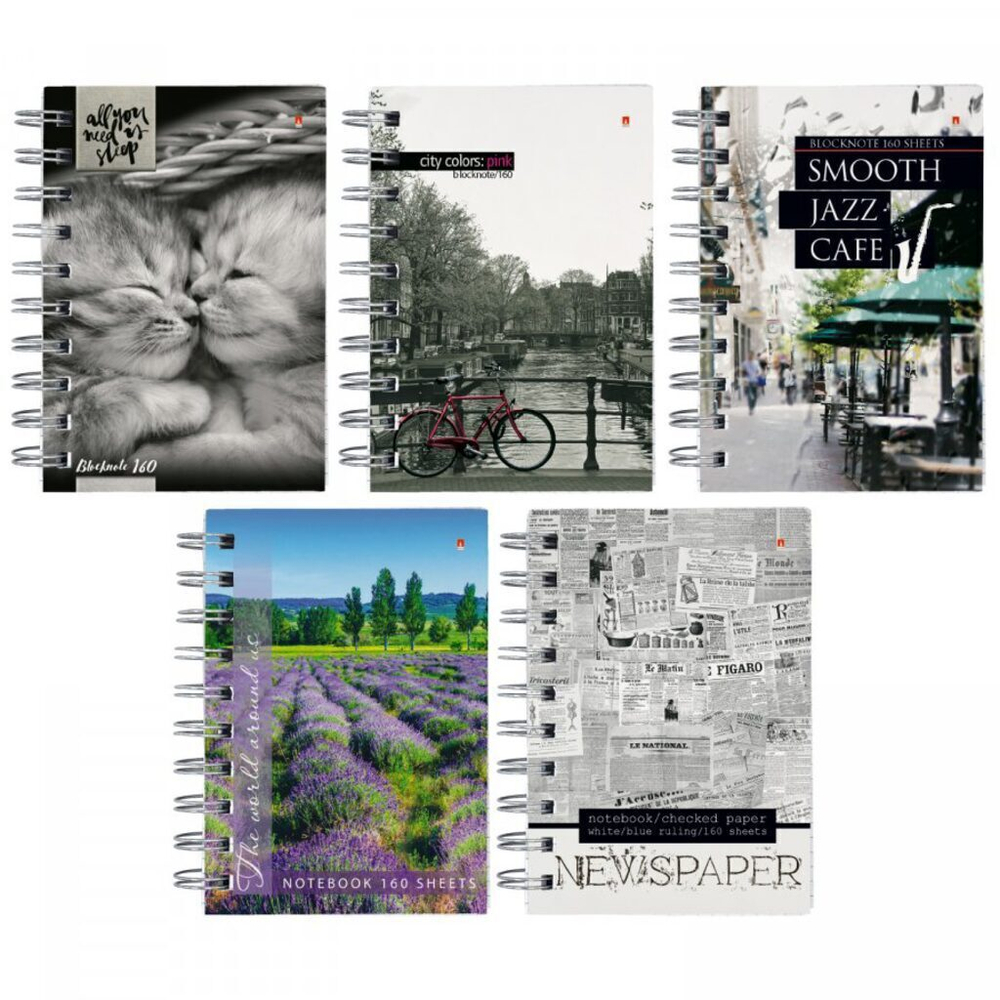 Блокнот А6 160л гребень "Ассорти" клетка