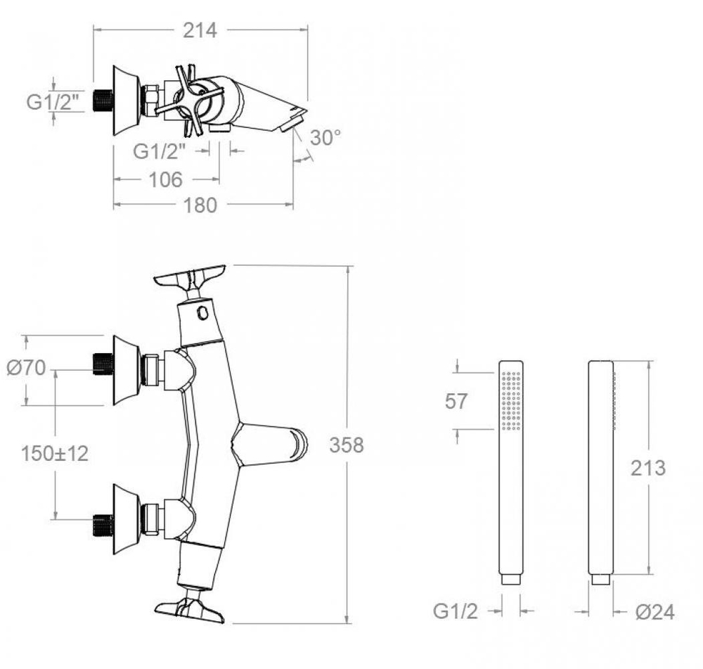 Смеситель термостатический для ванны с душевым комплектом ADAGIO 913901DOC золото