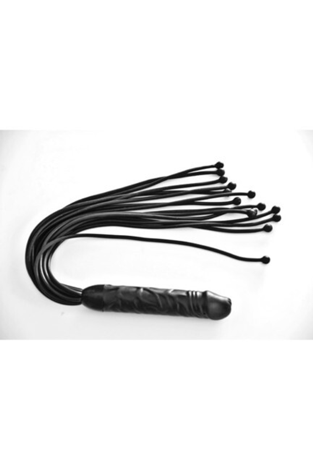 Чёрный фаллос-плетка Mini Rocket с шариками на конце хвостов (35 см) (Цвет: черный)