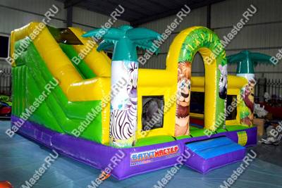 Коммерческий надувной батут "Сафари-джунгли с розовым единорогом", размер 6*5*4 м