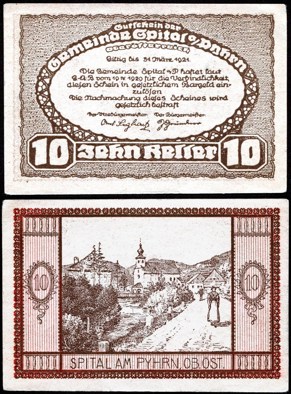 Австрия 10 геллеров 1920 Шпиталь-ам-Пирна aUNC