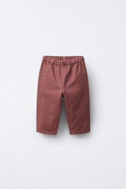 ZARA БРЮКИ BAGGY ИЗ ТВИЛА, ТЕМНО-РОЗОВЫЙ