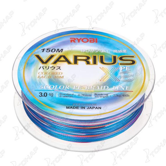 Шнур VARIUS PE8X-150MI 3.0# Multi Colour 0,285мм Ryobi