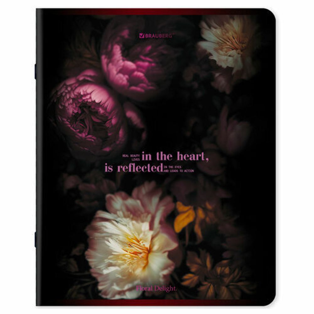 Тетрадь А5, 48 л., BRAUBERG, скоба, клетка, глянцевый лак, "Цветы", (микс в спайке), 405333