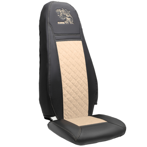 Чехлы Scania 5 серия 2 высоких сиденья (экокожа, черный, бежевая вставка)