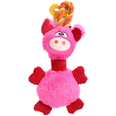 Игрушка для собак средних и малых пород «ЗООГРАД», свинка с канатом, с пищалкой, 34*18см (лейбл)