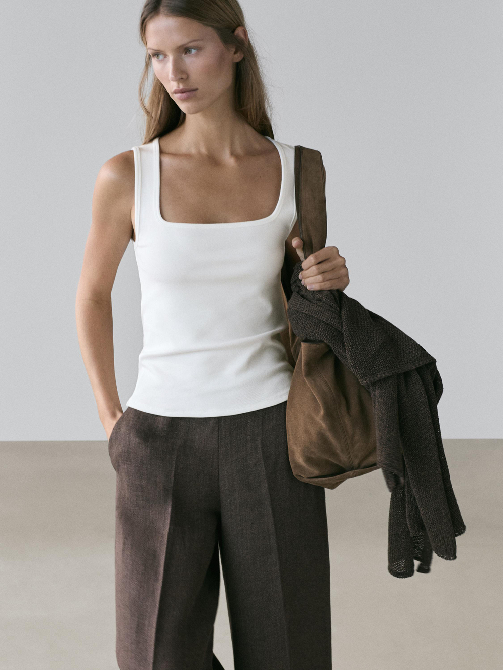 Massimo Dutti Топ без рукавов с квадратным вырезом, белый