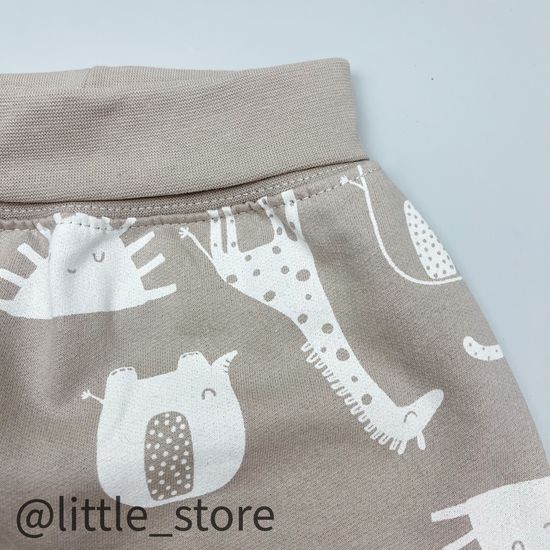 Штанишки "Любимые зверята" из футера с начесом, бежевые