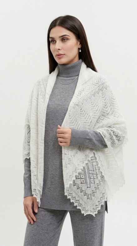 Оренбургский пуховый платок П2-125-01 белый отбеленный