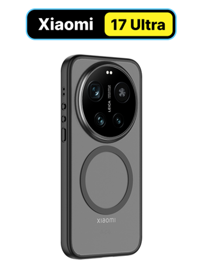 Чехол с Магсейф для Xiaomi 17 Ultra прозрачный матовый с черным бортом WLONS