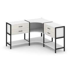 Shelf System Трехсекционный угловой стеллаж двухярусный с ящиками SN.STMU-231 Белый/Дуб Наварра/Мета