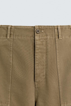 ZARA БРЮКИ REGULAR FIT С КАРМАНАМИ, КОРИЧНЕВЫЙ