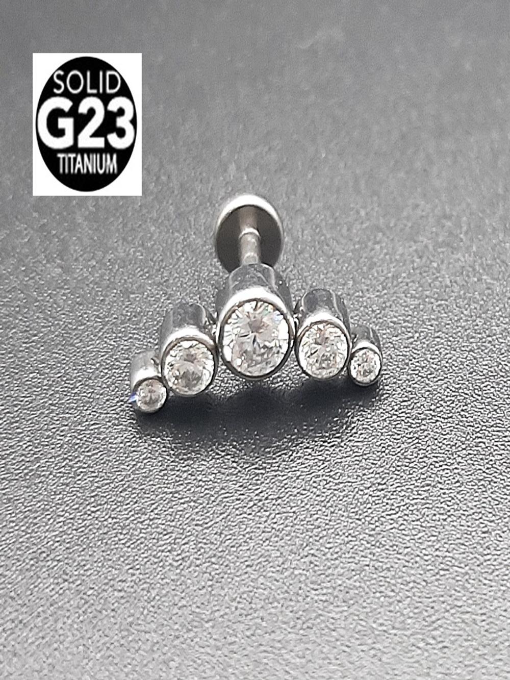 Микроштанга 6 мм с прозрачными кристаллами для пирсинга ушей. Титан G23