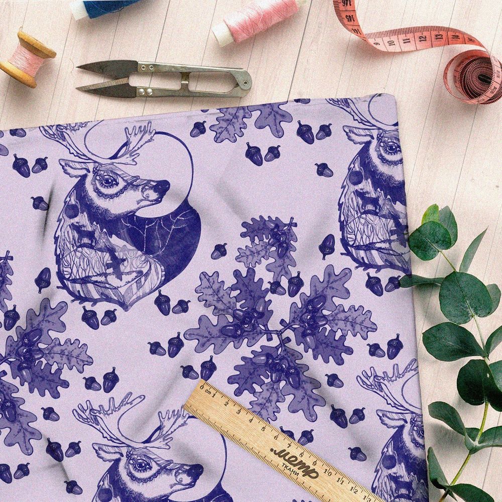 Ткань блэкаут олень с листьями желудей