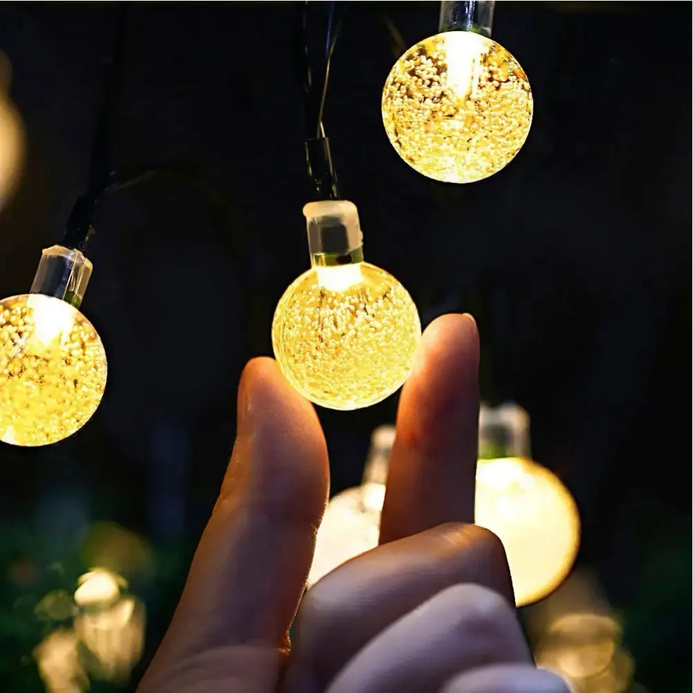 Гирлянда для улицы «Роса» 3м, 20 ламп LED чёрный провод, 2 реж, IP-55, Теплый белый (солнечная батарея).