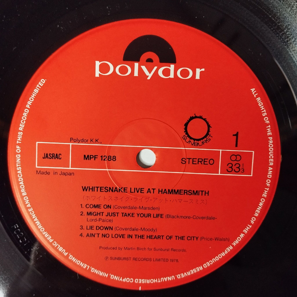 Винтажная виниловая пластинка LP Whitesnake Live At Hammersmith (Japan 1980) (Obi)
