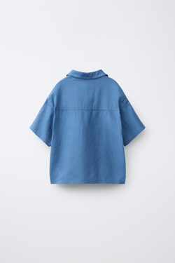 ZARA ПОЛО ИЗ 100% ЛЬНА, ЭКРЮ/СИНИЙ