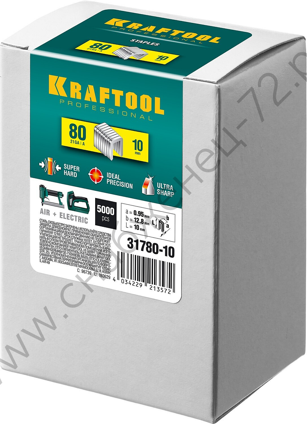 KRAFTOOL тип 21GA (80 / Pr A / Senco AT) 10 мм, 5000 шт, скобы для степлера (31780-10)
