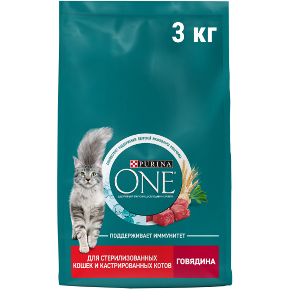 Сухой корм Purina ONE для стерилизованных кошек и кастрированных котов, с говядиной, 3 кг