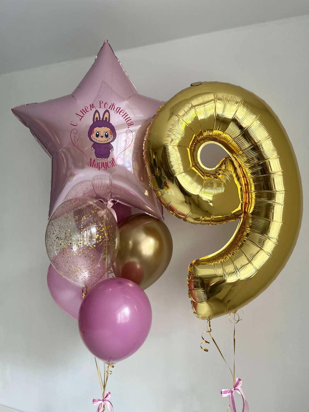 Воздушные шары Лабубу золото/ягодный/розовый №3406