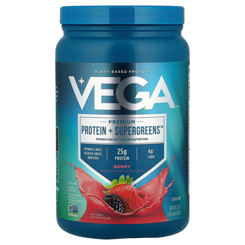 Vega, Premium Protein + Supergreens ™, ягоды, 624 г (1 фунт 6 унций)