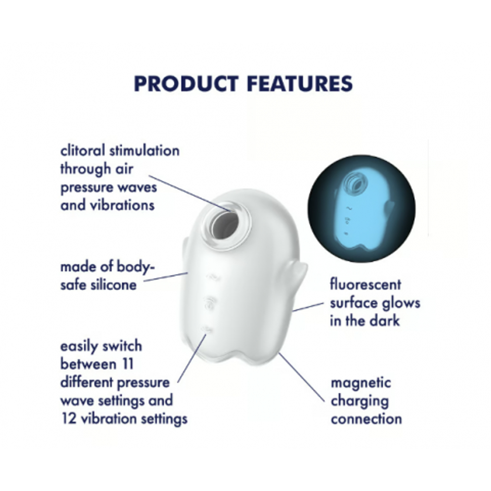 Мини-вибратор с воздушной стимуляцией Satisfyer Glowing Ghost серый (светится в темноте)