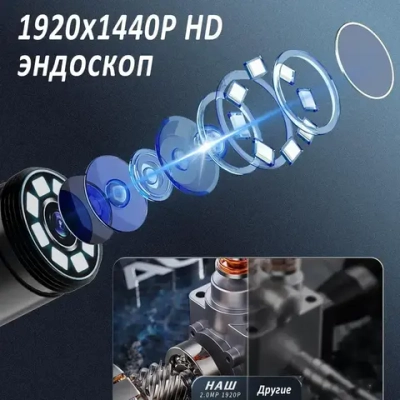 эндоскоп автомобильный, диаметр 7,9 mm,камера 1920 HD, С 8 регулируемыми светодиодными лампами, 2 метра полужёсткого кабеля, подходит для iOS и Android ,эндоскоп для смартфона с подсветкой
