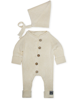 Вязаный комплект Комбинезон и чепчик, Молочный