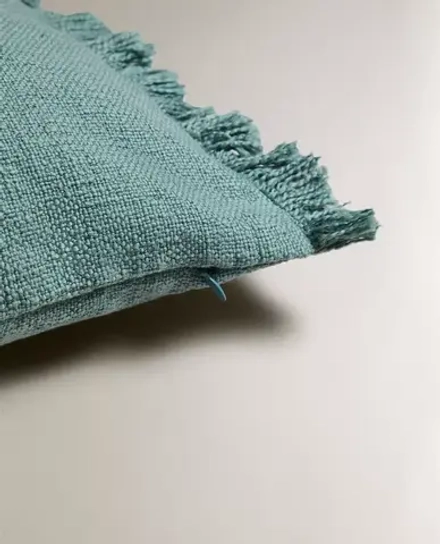 ZARA HOME НАВОЛОЧКА ДЛЯ ДЕКОРАТИВНОЙ ПОДУШКИ С БАХРОМОЙ, БИРЮЗОВЫЙ