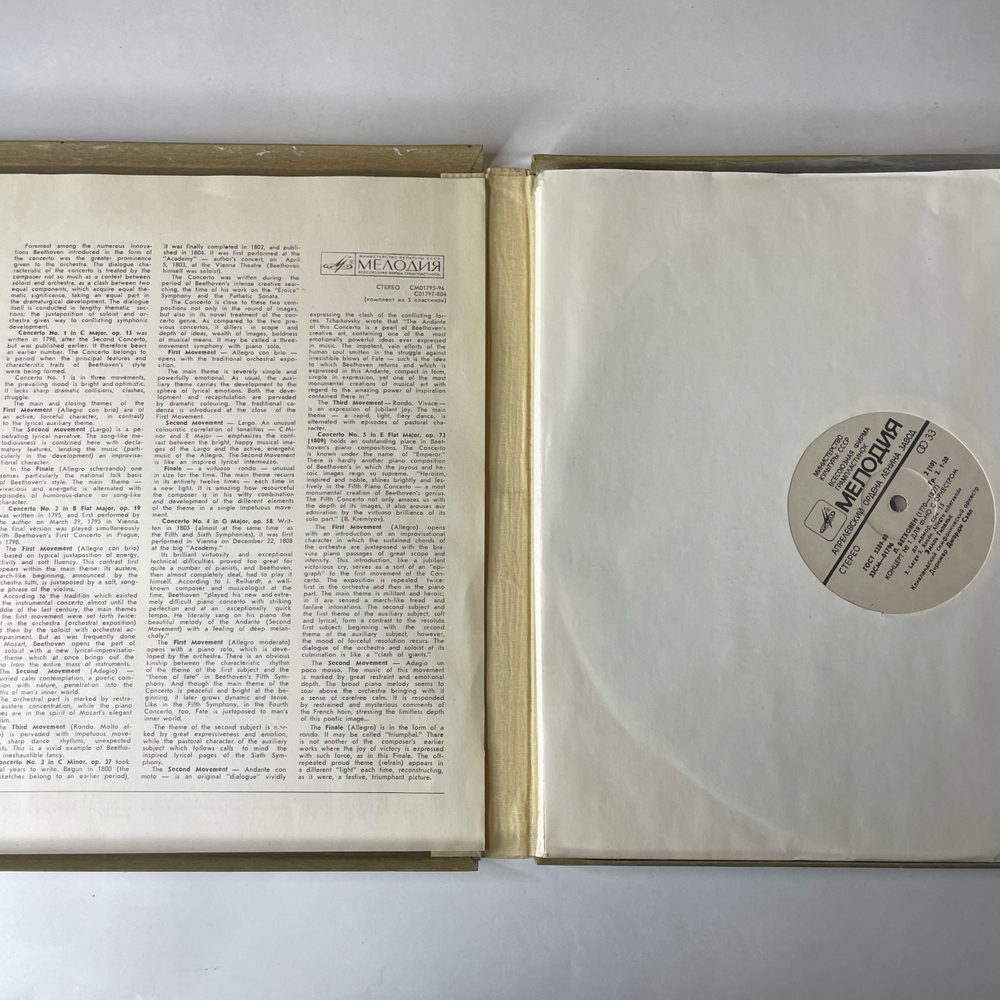 Винтажная виниловая пластинка LP Л. Бетховен Эмиль Гилельс, Дирижер Джордж Сэлл Пять Концертов Для Фортепиано С Оркестром (СССР 1983)