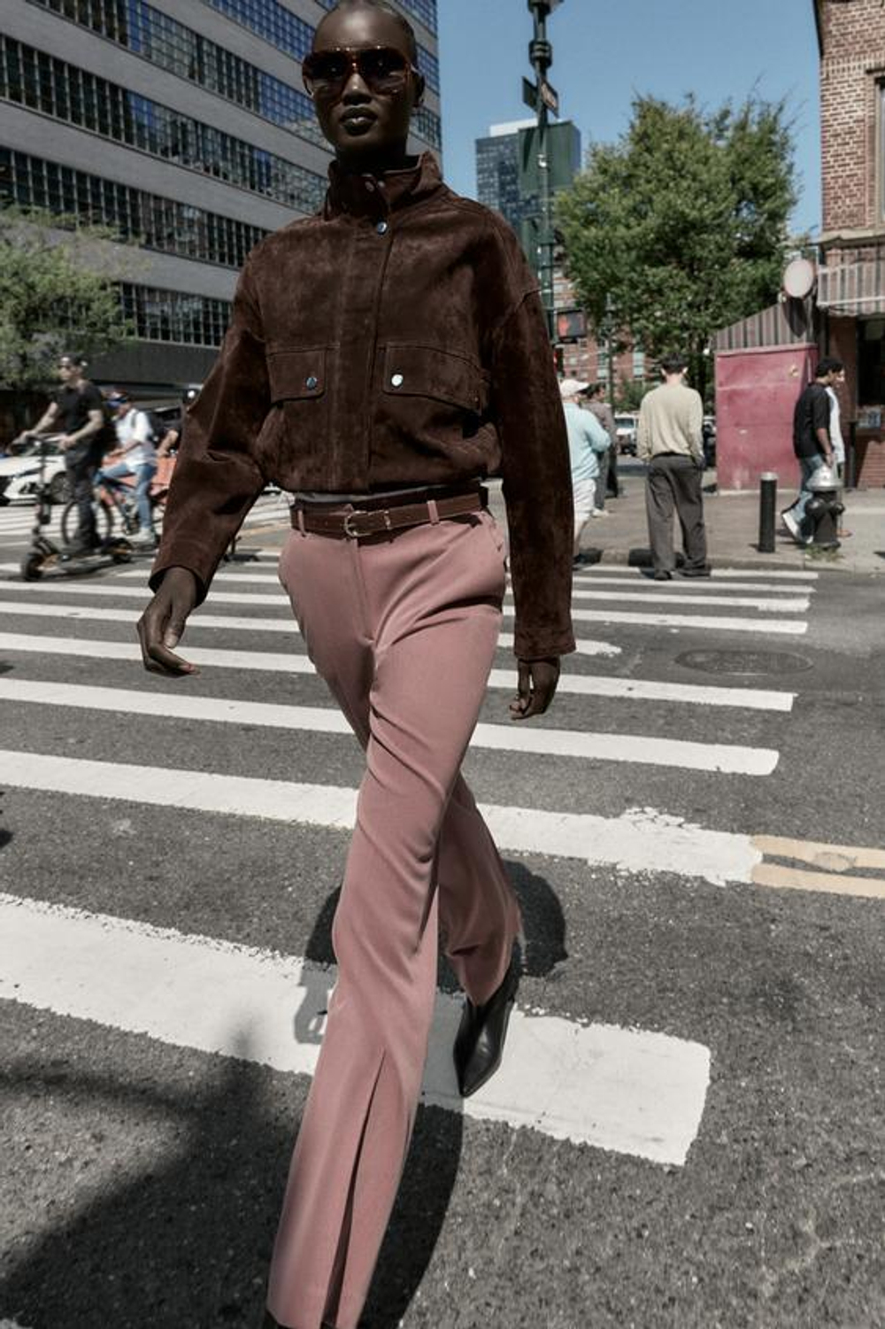 ZARA ПРЯМЫЕ БРЮКИ С РЕМНЕМ, МАРСАЛА