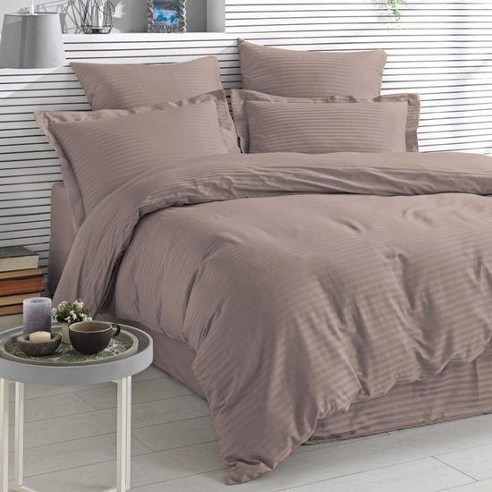 КПБ  Beige, Евро макси, 70х70, простыня 180х200х30, страйп полисатин, DOMTEKC