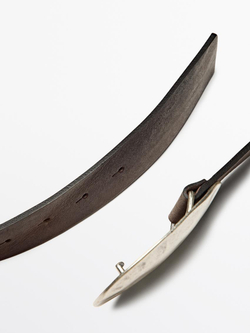 Massimo Dutti Ремень из кожи наппа с металлической пряжкой, коричневый