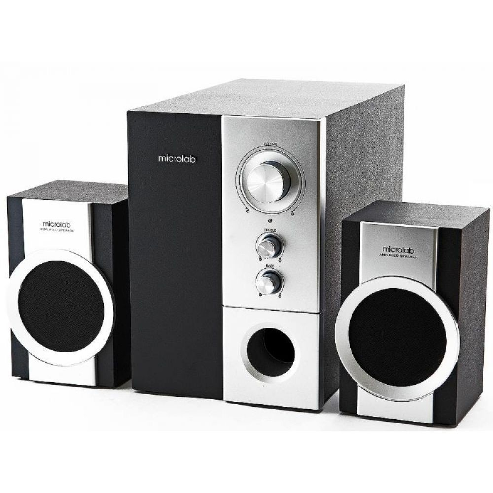 MICROLAB M-590 серебро {14 Вт RMS, Распределение мощности: 4 Вт x 2 + 6 Вт, Гармонические искажения: &lt; 0,3% 1 Вт 1 кГц, Частотная характеристика: 35 Гц - 30 кГц, Соотношение сигнал/шум: &gt; 70 дБ}