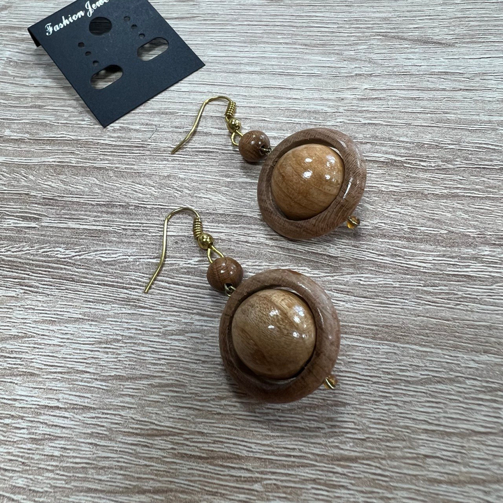 Серьги Орбита, цвет коричневый, дерево 21x30 мм