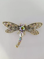 Брошь "Стрекоза античное золото"