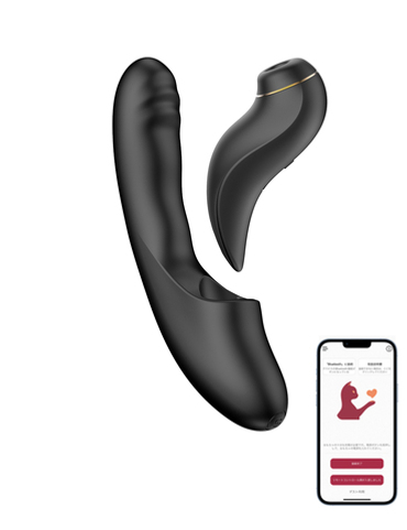 Вибратор с возвратно-поступательными движениями, вакуумом и приложением BeYourLover Fatima, черный