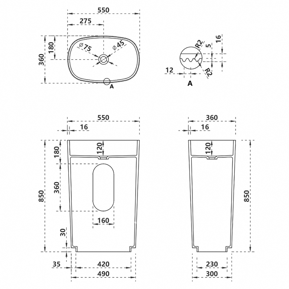 Раковина Abber Stein 55 AS2502-H Белая матовая