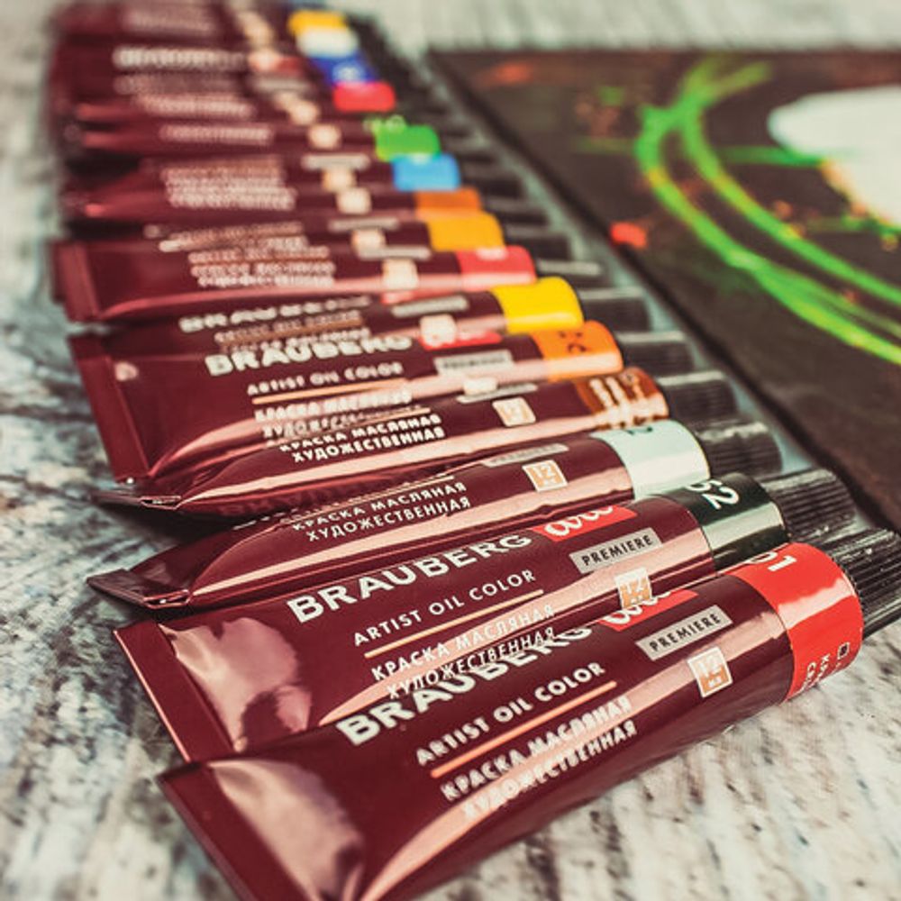 Краски масляные художественные BRAUBERG ART PREMIERE, 18 цв по 12 мл, проф. серия, в тубах, 191456